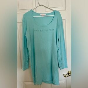 Victoria’s Secret aqua long sleeve nightshirt with rhinestone logo, never worn